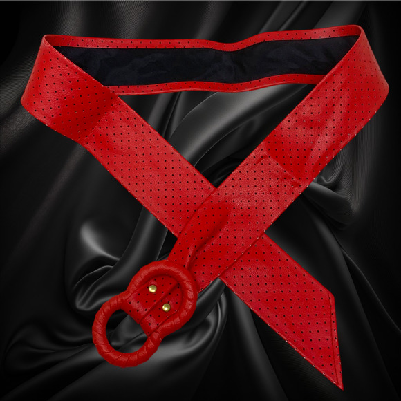 Unbranded Accessories - Vintage 1980's Red Perforated Vegan Leather Belt Waist Sash New Wave Punk